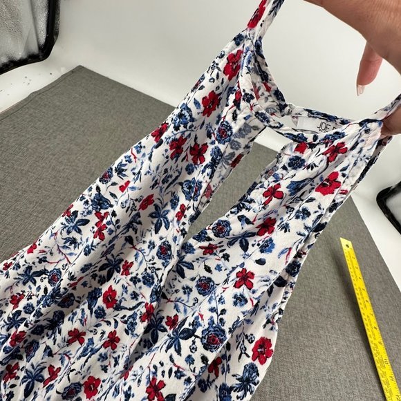 Joe B Floral Romper Sleeveless Cinched Waist Keyhole Neckline Large White Red Bl - Picture 11 of 14